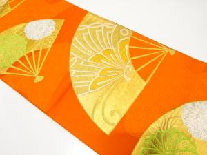 アンティーク　扇に蝶・菊模様織り出し袋帯（材料）